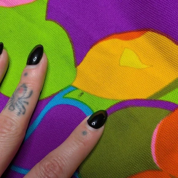 Vintage Zazie Small Bright Rainbow Floral 90s Long Sleeve Peplum Fitted Top - Picture 5 of 6